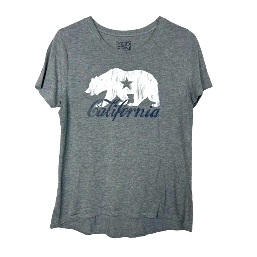 Modern Lux Polar Bear California Graphic Tee Short Sleeve T-Shirt Gray Women L